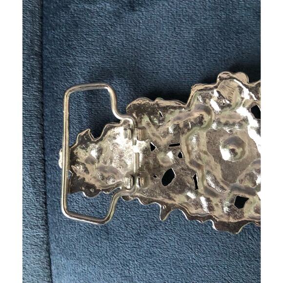 Vintage Floral Belt Buckle Enamel and Golden Rhinestones Silver Back Ornate - Picture 7 of 11